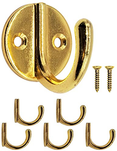 Fuxxer 5x Garderoben-Haken, Handtuch-Haken, Eisen-Haken, 3,5 cm, messing/gold
