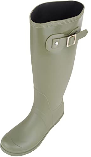 ABSOLUTE FOOTWEAR Stivali da pioggia da donna, impermeabili, invernali, con fibbia, Verde scuro, 38 EU