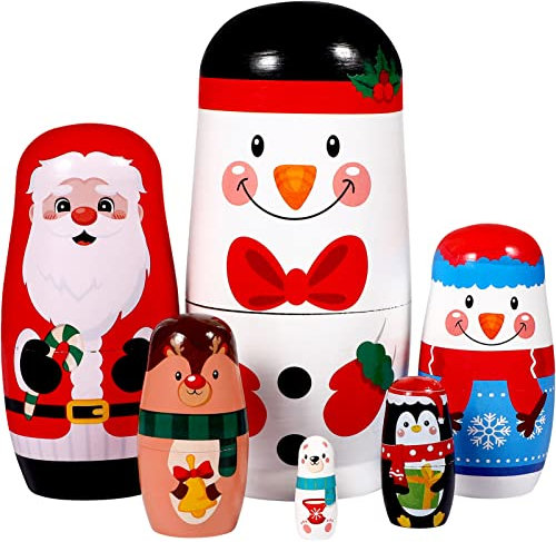 Ciieeo 6pcs Russian Nesting Dolls - Wooden Matryoshka Dolls for Christmas Party