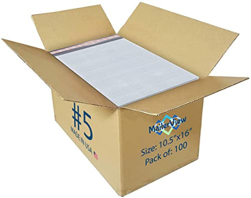 White 10.5x16 Inch Large Poly Bubble Mailers #5 | Padded Envelopes with Self Seal | Air Lined Cushioned Bubble Mailer | Usable Size 10.5x15 | 100 Pack Bulk | Lightweight shipping Bags | Made in USA