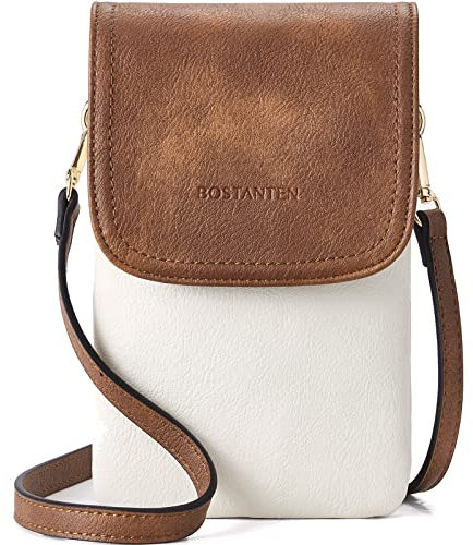 BOSTANTEN Klein Handytasche zum Umhängen, PU Leder Handy Umhängetasche Damen, Handytasche mit Geldbörse zum Umhängen, handtasche damen umhängetasche für Designer Beige Braun