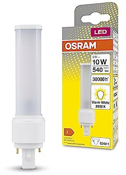 OSRAM DULUX LED D10 EM, G24D-1, 5W, 540lm, 3000K, colore della luce bianco caldo, testa girevole per luce direzionale, sostituzione LED per lampade fluorescenti compatte con attacco G24D-1