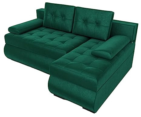 BROMARKT Ecksofa KASTELL 2 L-Form Schlafsofa Wohnlandschaft Links/Rechts Couch, Bettkasten,Schlaffunktion,viele Farbvarianten (Rechts, Monolith 37 – Grün, h80 x t141 x b200 cm)