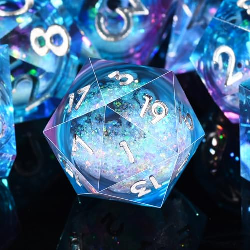 SIQUK 7 Stück Würfel Set Polyedrische Würfel Liquid Core Würfel D4 D6 D8 D10 D12 D20 D% Spielwürfel für DND RPG MTG, Blau & Violett