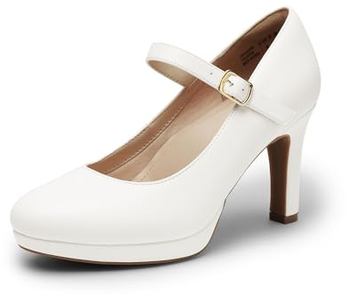 DREAM PAIRS Mary Janes Décolleté Scarpe Classiche Scarpe da Donna con Tacco Alto con Comoda Soletta,Size 38,Bianco,SDPU2425W