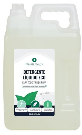 PLANETA HUERTO | Detergente Líquido Ecológico Sin Perfume para Ropa 5L – Detergente Potente Quitamanchas Natural para Ropa Blanca y de Color, Ideal para Pieles Sensibles y Lavado Diario
