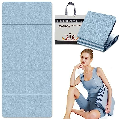 LeapBeast Tapis de Yoga de Voyage, 183X61CM Tapis Yoga Antidérapant et Pliable, Sport Anti-Déchirure Tapis pour Pilâtes, Gym, Aérobic, Stretching, Entraînement (Bleu, 4MM)