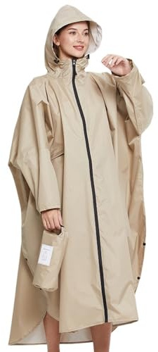 KarFri Long Commuter Raincoat Men Women/Female Waterproof Pocket Motorcycle Bike Poncho Rain Coat Poncho Jacket Chubasquero (Color : Khika, Size : Free Size)