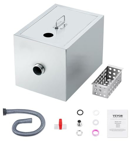 VEVOR Piège à Graisse Commercial, intercepteur de Graisse de 3,6 kg, intercepteur d'entrée supérieure, piège à Graisse en Acier Inoxydable, séparateur de Graisse sous évier, 2,8 GPM, eaux usées,