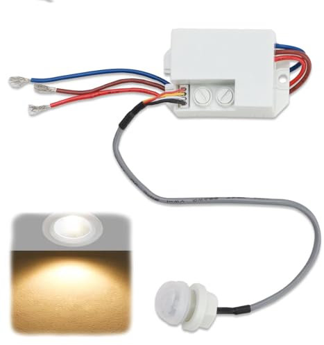 Vidacharmy Mini Infrarouge Détecteur de Mouvement Ajustable, Commutateur de capteur Infrarouge pour Installation intérieure, Intérieur Portée 6m à 360°, détecteur de Mouvement intégré 220 V