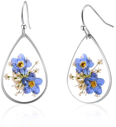 Aliyoham Forget-Me-Not Flower Drop Earrings for Women, Silver Plated