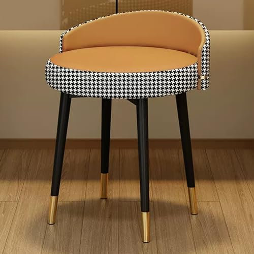 Moderna silla tapizada de respaldo bajo con patas de metal para decoración de dormitorio y sala de estar, pequeño asiento de maquillaje en color naranja