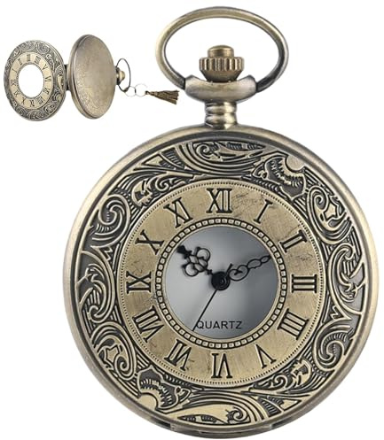 Naqqios Reloj de Bolsillo de Cuerda Manual – Reloj de Bolsillo Tallado Vintage, Reloj de Bolsillo mecánico Retro para Hombre | Reloj de Bolsillo mecánico único para Padre, Novio y Adultos, Atributo