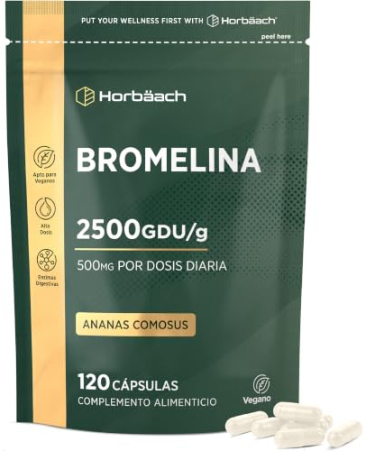 Bromelain Forte 2500 GDU | 500mg | Matsmältningsenzymer Kosttillskott Hög Dos | 120 Veganska Kapslar | av Horbaach