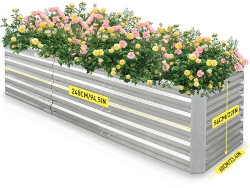 Jardineer Raised Beds for Garden with Galvanised Steel- 240x60x56cm Durable Metal Planter for Vegetables, Herbs & Flowers Outdoor (Easy Assembly, Heavy Duty)