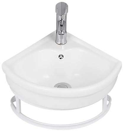 Lavabo de Baño de Pared, Lavabo de Cerámica de Esquina y Grifo Combinado con Rebosadero, Lavabo Pequeño con Toallero para Exteriores de Casas Modernas(25cm/10in)