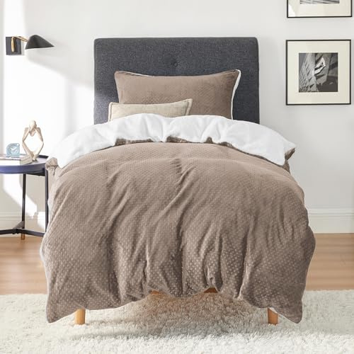 BEDSURE Juego de ropa de cama de felpa 135x200 Cáqui - Edredón de invierno de forro polar con funda de almohada de 80x80 cm, juegos de ropa de cama cálidos con cremallera, ropa de cama de piqué de