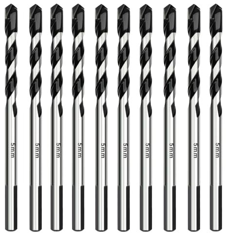 HSAWBIT Juego de 10 brocas para mampostería de 5 mm, brocas de carburo de tungsteno para paredes de ladrillo, vidrio, plástico, cemento, azulejos blandos