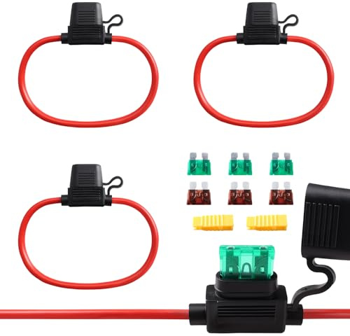 TUNOTYUE 3 Pezzi 10AWG Portafusibile In-Line, Impermeabile Lama Portafusibile, con 30/40 A Fusibile a Lama Standard e Estrattore Fusibili, per Auto, Barca, Camion, Moto, Caravan