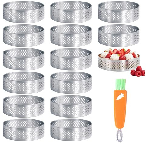15 moldes de 6 cm de diámetro para tarteleta, acero inoxidable 430, moldes de postre, 6 cm, forma de pastel, anillo para postre, anillos perforados, anillos para hornear mini pizzas y magdalenas