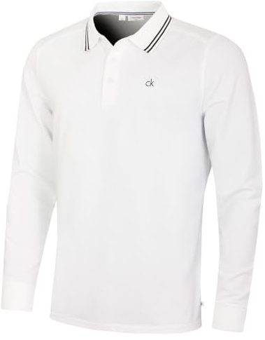 Calvin Klein Mens Campus Long Sleeve Polo Shirt - White - XL