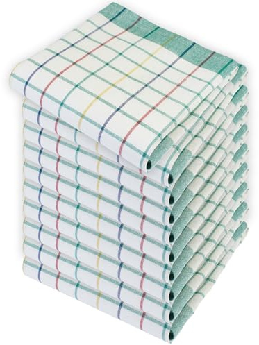 Delindo Lifestyle Geschirrtücher Serie Bern, 10er Set, grün, 100% Baumwolle, 50x70 cm, saugstarke Küchentücher, Kariert, für Küche und Gastronomi