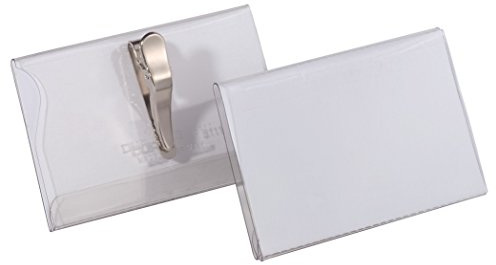 Durable Namnskylt med Krokodilklämma, 54x90 mm, 25 stycken, transparent | Namnskyltar med insticksetikett, fästs med klämma på kläder, för event och mässor, i tålig plast, Made in Poland