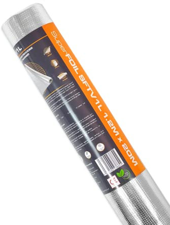 SuperFOIL SFTV 1L Reflective Membrane 1.2m x 20m - Energy Saving Foil Sheet - 2-in-1 Sustainable Reflective Radiant Barrier & Waterproof Vapour Barrier VCL for Home & Auto