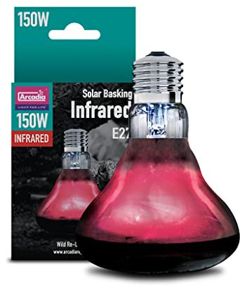 Arcadia Reptile - Solar Basking Infrared - 150w - Maintains Enclosure Temperature - Wide Beam - Flood Red - E27 Heat Lamp - Ideal for Reptiles, Amphibians & Inverts