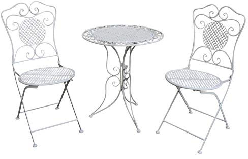 aubaho Gartenset Tisch und 2 Stühle Eisen Antik-Stil Gartengarnitur Bistroset weiß Metall