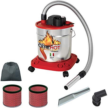Ribitech Cenehot Aspirateur à cendres, 950 W, 18 L, avec double filtre, embout plat et brosse avec poils, Aspiration de cendres chaudes jusqu’à 40 °C, Métallique, Gris