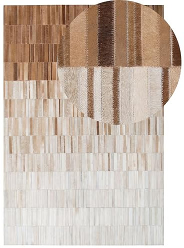 Beliani Wohnzimmer Teppich Modern Beige Leder Patchwork 140 x 200 cm Yagda