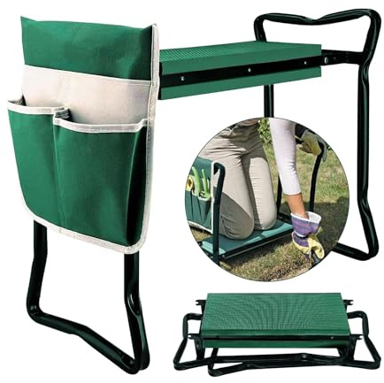 BDL Garden Kneeler Seat with Upgraded Thicken Kneeling Pad and 1 Large Tool Pouch, Foldable Stool 330lb Capacity-Protects Your Knees, Clothes from Dirt & Grass Stains