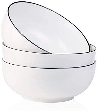 YOLIFE Porcelain Large Serving Bowls 1600 ML, 20 cm Wide Big Bowls Set of 3, Serving for Salad, Pasta, Soup
