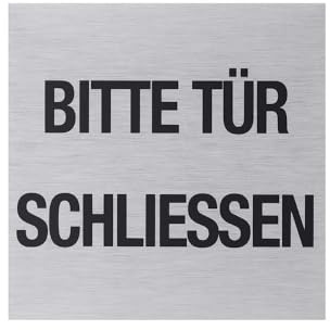 Metafranc Självhäftande skylt stäng dörren – 80 x 80 mm – tillverkad av aluminium – i modernt rostfritt stål – självhäftande baksida/skylt/informationsskylt/kommersiell beteckning/507120