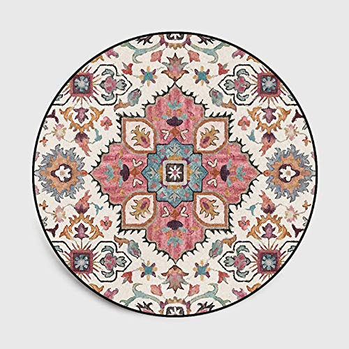 Lanqinglv Teppich Rund 80cm Bunt Blume Muster Terrassen Teppiche Böhmisch Dekorative Kinderzimmer Schlafzimmer Mandala Bedruckte Runder Teppich Vintage Boho Kinderteppich