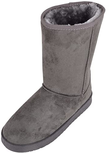 ABSOLUTE FOOTWEAR Womens Easy Slip On Warm Winter Cosy Outdoor Boot with Thick Faux Fur Inners - Dark Grey - UK 3 / EU 36