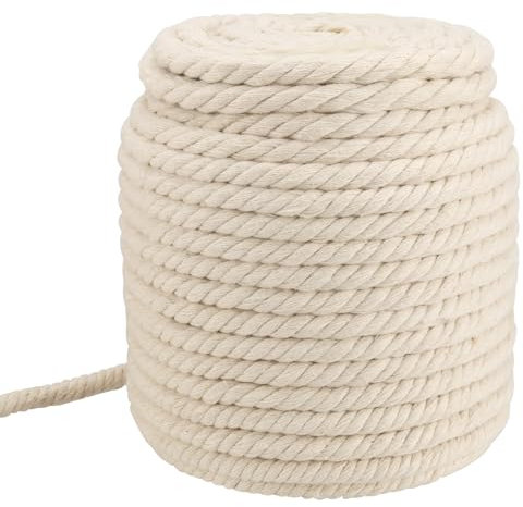 ZOENHOU 50M x 10MM Cotton Macrame Cord, 164 Feet Twisted Soft Cotton Rope 3 Strands Thick Braid White Rope for Craft, Wrapping, Plant Hangers Knitting Macrame DIY Home Decor