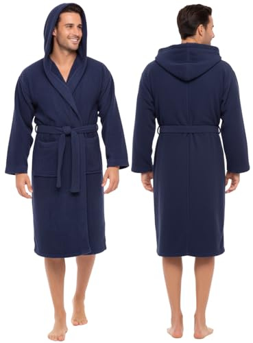 Laam linen Bathrobes 100% Egyptian Cotton Terry Towelling Hooded Bathrobe Men's and Ladies Unisex Dressing Gown Spa Gym Bath Towel (as8, alpha, l, x_l, regular, regular, Navy)