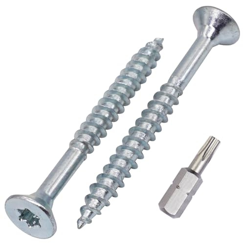 SKIR'CO (60 uds) Tornillos para madera de acero galvanizado 6,0 x 60 mm, Torx de cabeza avellanada, tornillos para aglomerado, parcialmente roscados
