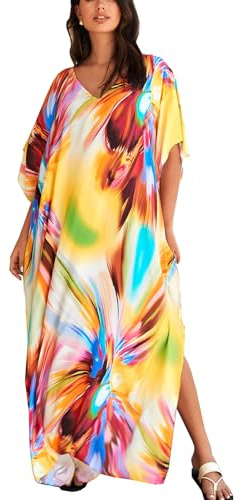 YouKD Amplio vestido caftán bohemio para playa, salida de baño, bata de baño para mujer, bata de baño para el hogar