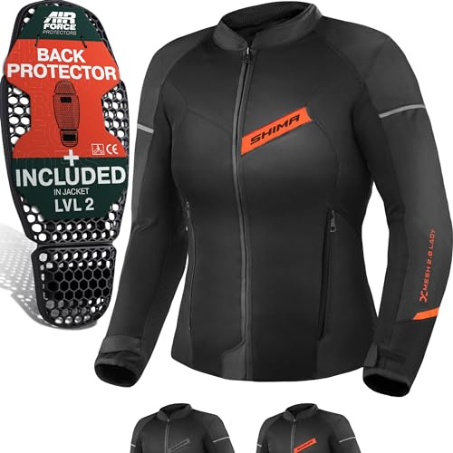 SHIMA X-MESH Motorcykel jacka dam med skydd AIRFORCE ryggskydd motorcykeljacka sommar nät ventilerad textiljacka skyddsjackor luftig (kvinnor, röd, M)