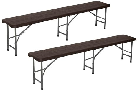 7H SEVEN HOUSE Pack 2 Bancos Plegables Catering Efecto Madera 180x30x43cm 7house