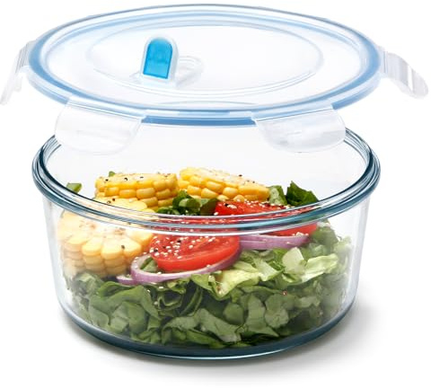 NUTRIUPS 1.6L Airtight Glass Food Storage Containers with Lids, Round Food Storage Set, BPA Free for Meal Prep, Travel, Freezer, Oven
