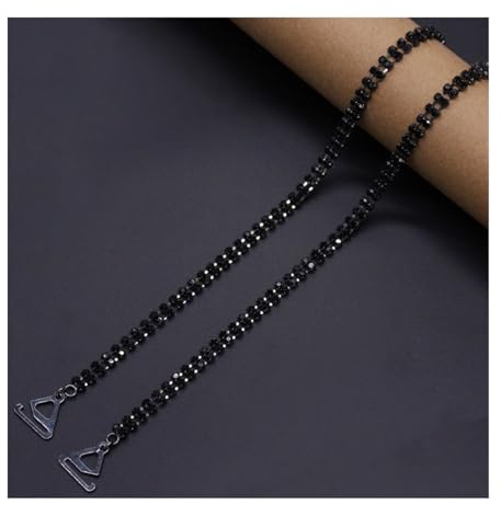 Bretelles De Soutien Gorge Chaîne de soutien-gorge en cristal brillant for femmes, 2 pièces, bijoux de mariage, strass, ceinture de soutien-gorge, accessoires de décoration corporelle for robe(Black,1