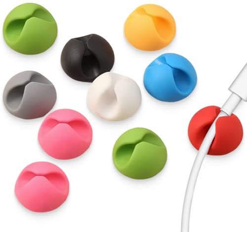 Clips Câble, 10 Pièces Cable Management, Support Cable Bureau, Range Cable en Silicone, Accessoire Bureau pour Câbles de Chargeur/Souris/Écouteur/Téléphone