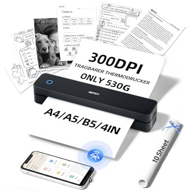 iDPRT MT610pro Tragbarer Thermodrucker, 300DPi Bluetooth Mobiler Drucker für Unterwegs, Thermodrucker A4 für Fahrzeuge, Büro, Zuhause, Schule, Kompatibel mit iOS, Android, Tablet & Laptop- Schwarz