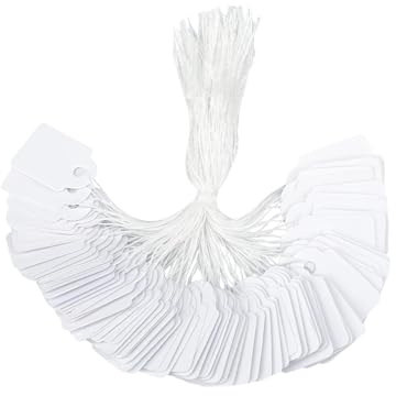 Sicheii 300 st prislappar med sträng, 3,5 x 2,2 cm klädetiketter, smyckesetiketter för märkning, små presentetiketter, skrivbara tomma hantverkspapper hängtaggar för prissättning av