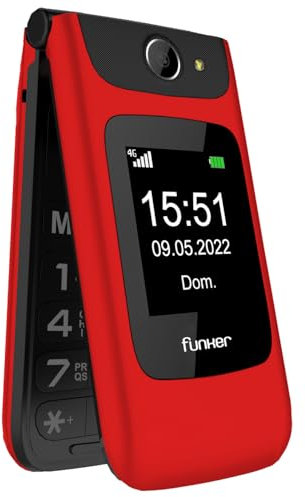 Funker C200 Comfort 4G Téléphone Portable 4G à Rabat Pour Seniors, Gros Boutons Et Touches, Facile à Utiliser, Bouton SOS, USB-C, 3 Mémoires Directes, 2000 Contacts, Batterie 1000 mAh (Rojo)