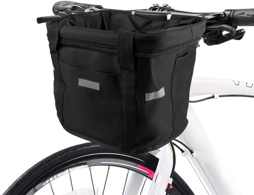 Oungy Panier de vélo pliable pour chien - Avant - Pour Klickfix - Cadre en alliage d'aluminium amovible - Avec adaptateur de guidon - Panier de vélo pour les trajets en plein air, le shopping (noir)